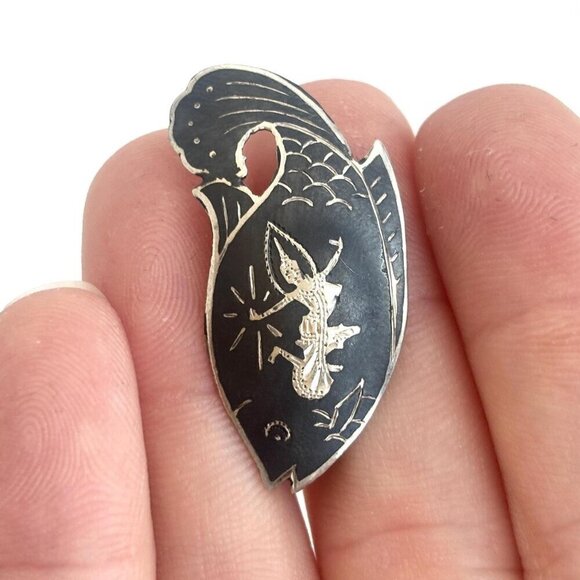 Jewelry - Dancing Angel Fish Shaped Siam Sterling Silver 925 Vintage Nielloware Brooch Pin